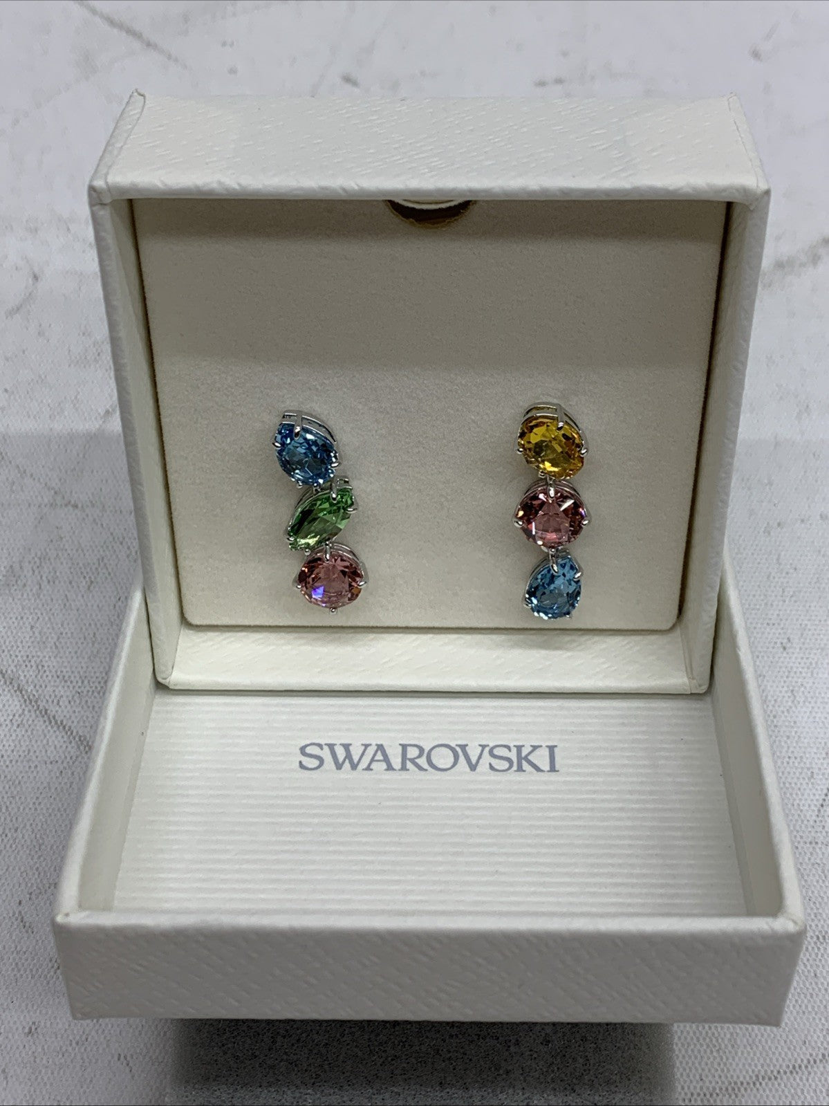 Swarovski Gema Women's Drop Earrings Multicolored Crystal Asymmetrical Elegant