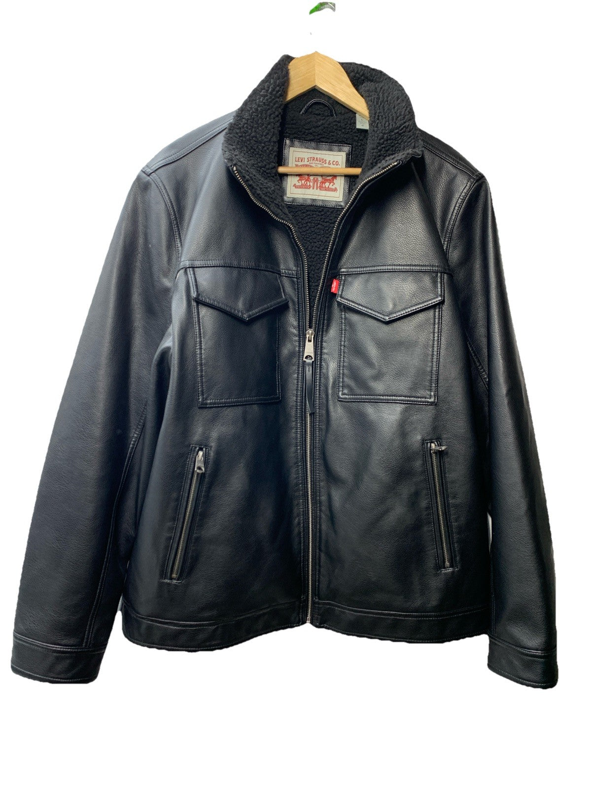 Levi’s Faux Shearling Lined Rancher Jacket Size L Black Long Sleeve with Pockets