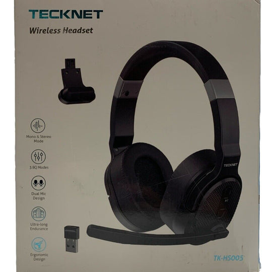 Tecknet Wireless Headset Mano & Stereo Mode Dual Mic Ergonomic Design Headphone
