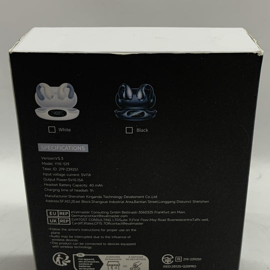Open Ear Clip On Headphones Bluetooth 5.3 Wireless Earbuds YYK-S19 4HD Mic White