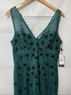 Adrianna Papell Women's Green Beaded Floral Gown Dress Sleeveless V-neck Size 12