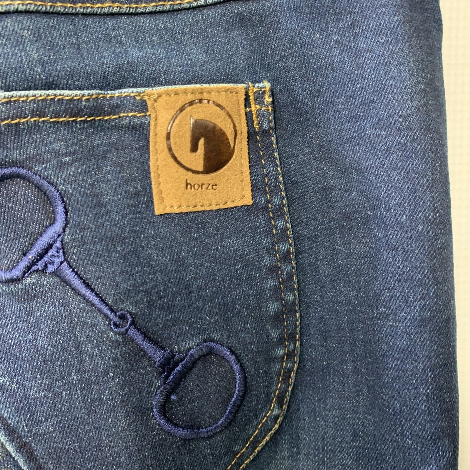 Horze Kaia Womens High Waist Denim Silicone Full Seat Breeches Dark Blue Size 32