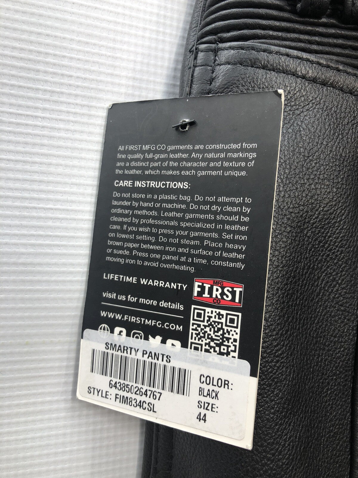 Leather Biking Riding Long Pants First Mfg Smarty Black Men’s Size 44 FIM834CSL