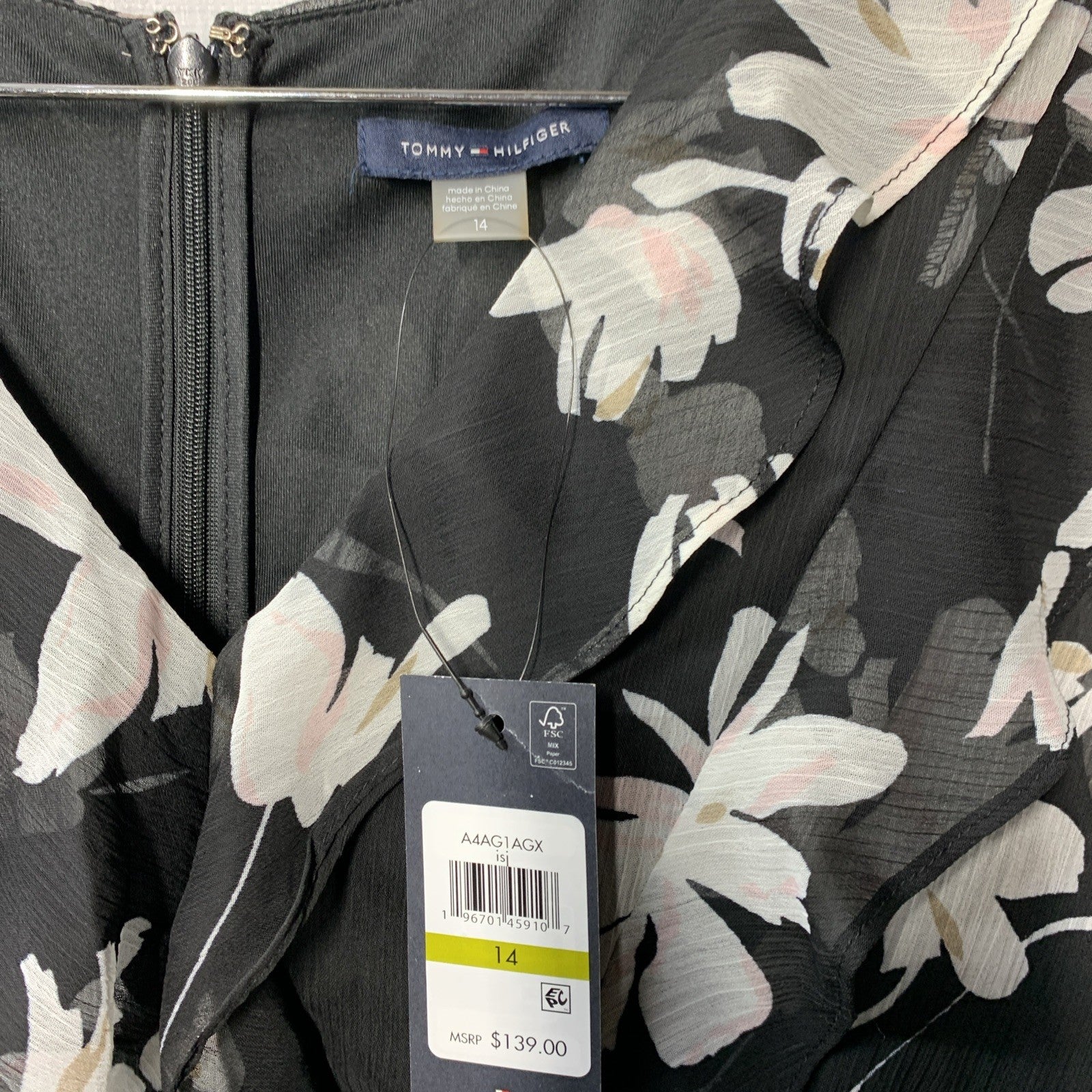 Tommy Hilfiger Women's Chiffon Flutter Sleeve and Hem V-Neck Midi Dress Size 14