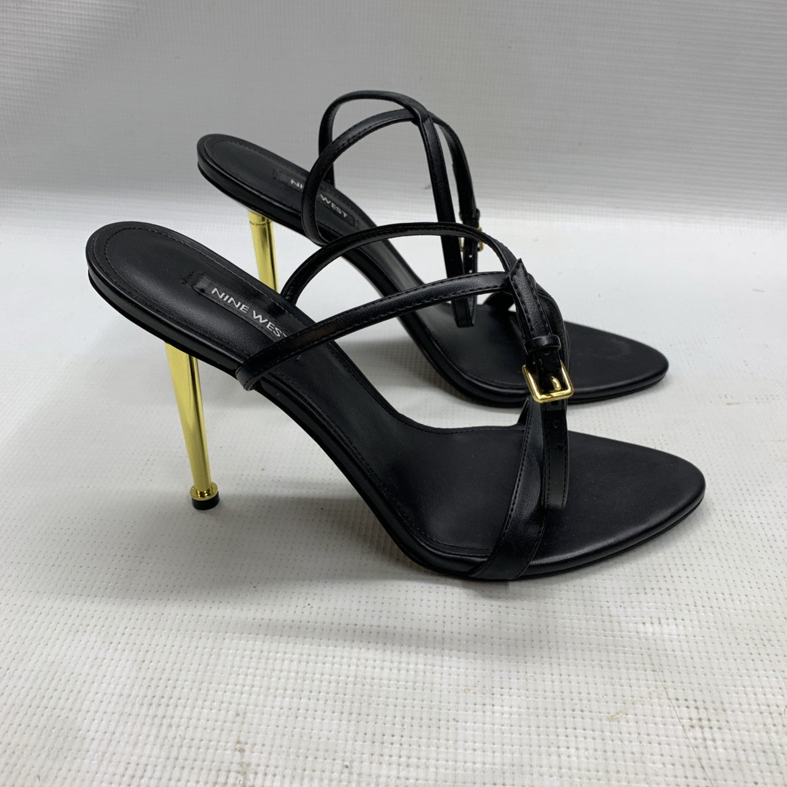 Nine West Womens Reina Black Faux Leather Heels Sandal WNREINA3 Shoes Size 9M