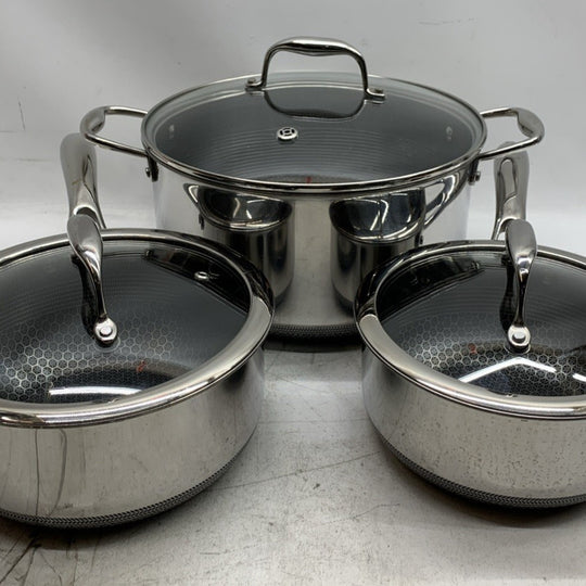 HexClad Hybrid Nonstick 6-Piece Pot Set 8, 3 and 2 Quart with Cover Lids - USED