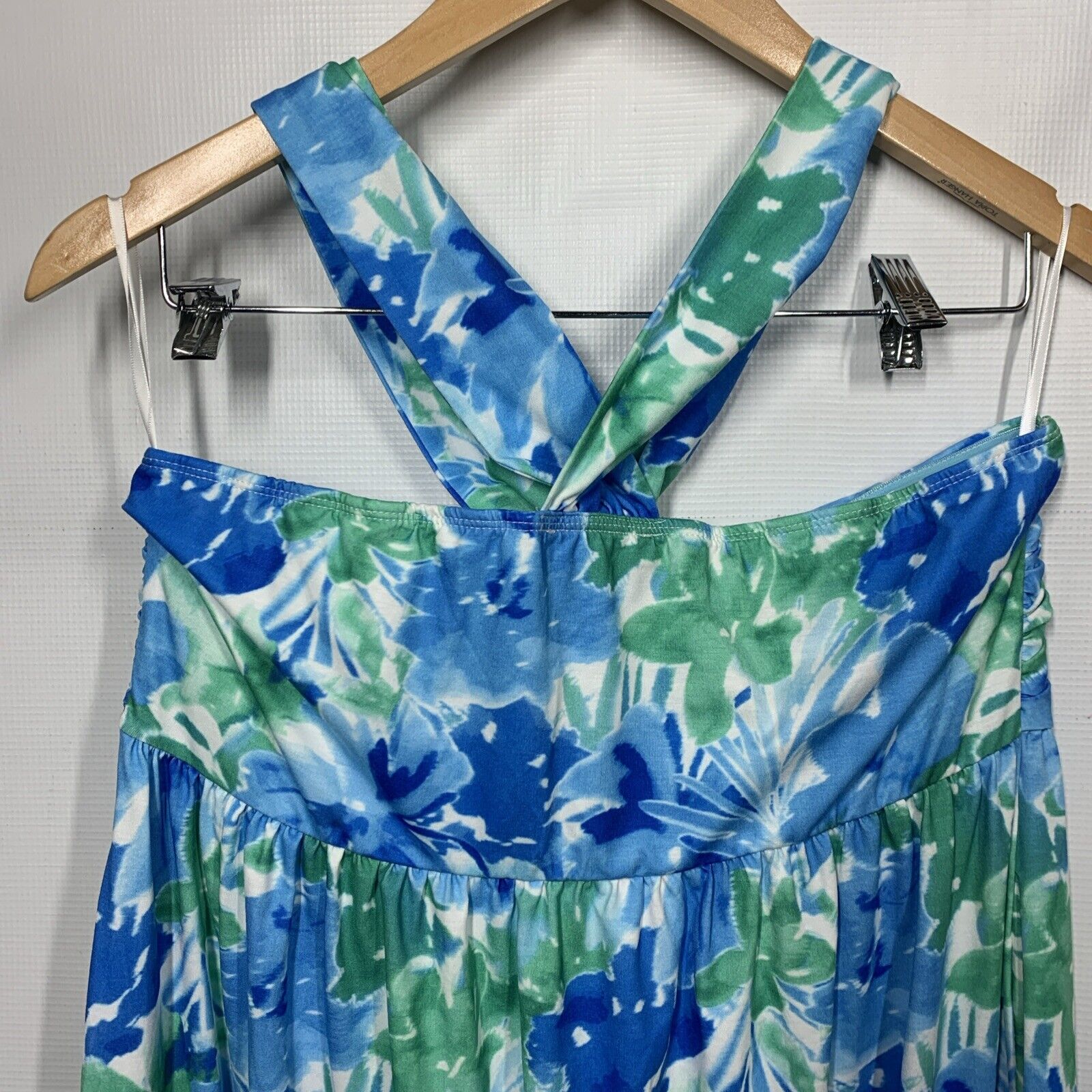 GRACE KARIN Halterneck Sleeveless Boho Flowy Ruffle Beach Dress Blue/Green Large