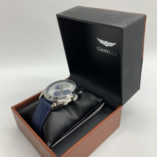 Gianello Mens GNL7731SS Tri Faux Chrono Blue Case Blue Strap Watch NEEDS BATTERY