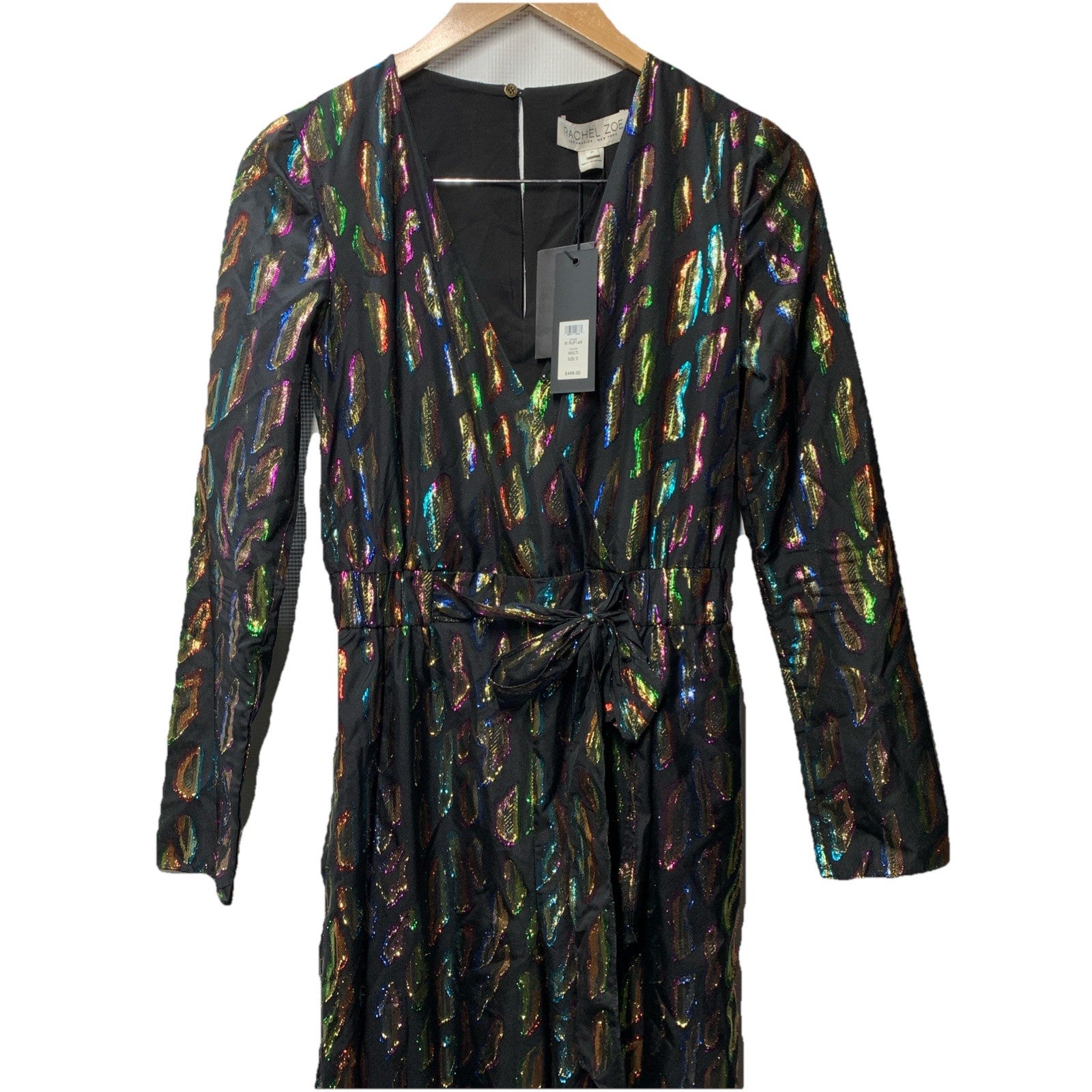 Rachel Zoe Mason Jumpsuit 0 Faux Wrap Metallic Party Wide Leg V-neck Colorful