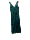 Adrianna Papell Women's Green Beaded Floral Gown Dress Sleeveless V-neck Size 12