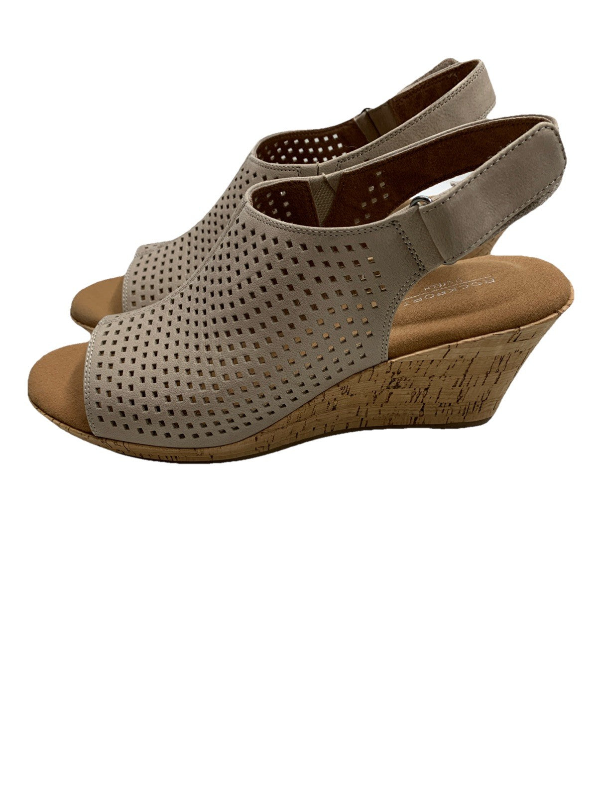 ROCKPORT Women's Briah Perf Sling Wedge Heel Sandals Taupe Size 8.5W Open Toe