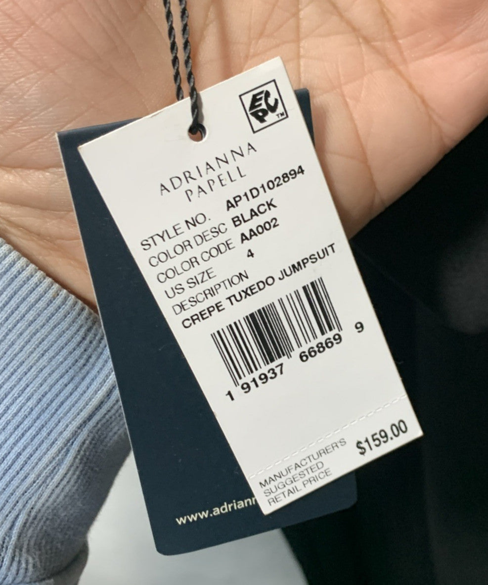 Adrianna Papell AP1D102894 Women's Long-Sleeve Creepe Tuxedo Jumpsuit Black 4