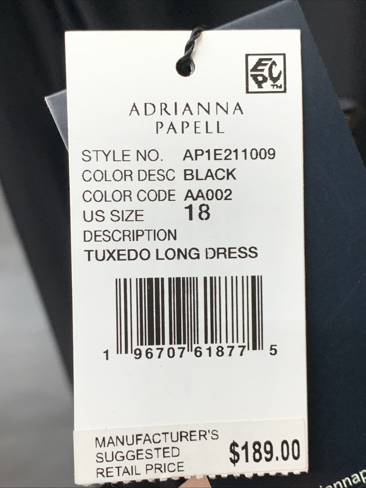 Adrianna Papell Tuxedo V-Neck Stretch Tuxedo Long Sleeve Maxi Dress Black Sz 18