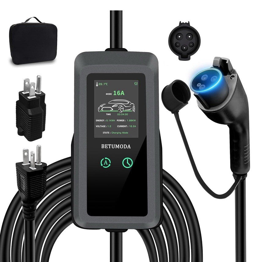 Portable Level 1&2 EV Charger, 16Amp Adjustable Current, Wallbox for Home/Travel