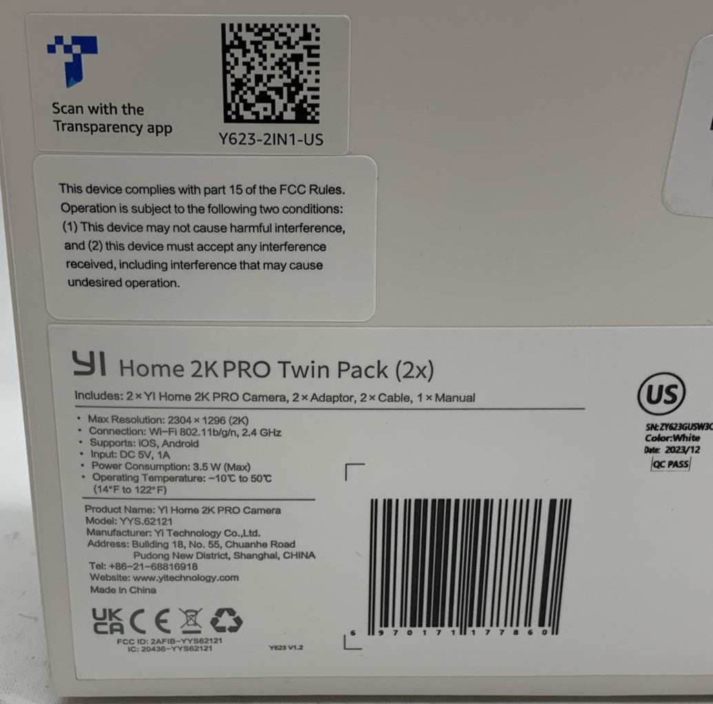 Home 2KPro Home Security Camera Twin Pack 3.5W Y1 Technology YYS-62121 White