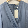 Grace Karin Haze Blue Surplice Clip Dot Long Sleeve Sheath Pencil Dress Size XS
