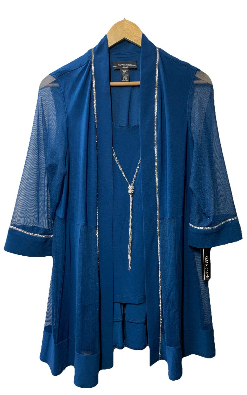 R&M Richards Women's Classic Pants 2 Piece Set 12P Blue 3024P Illusion Sleeves