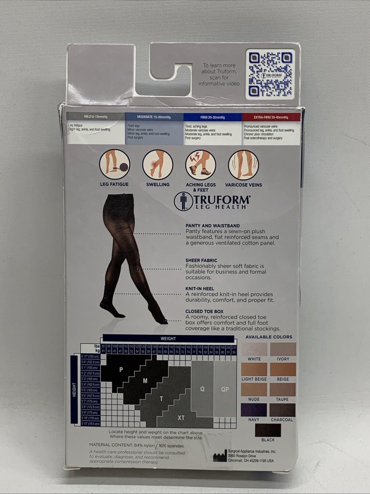 Truform Leg Health Sheer Pantyhose 15-20 mmHg of Compression Tall Black 1775BL-T