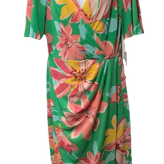 Maggy London Women's Floral Midi Summer Dress V-neck w/Faux-wrap Bodice Size 8