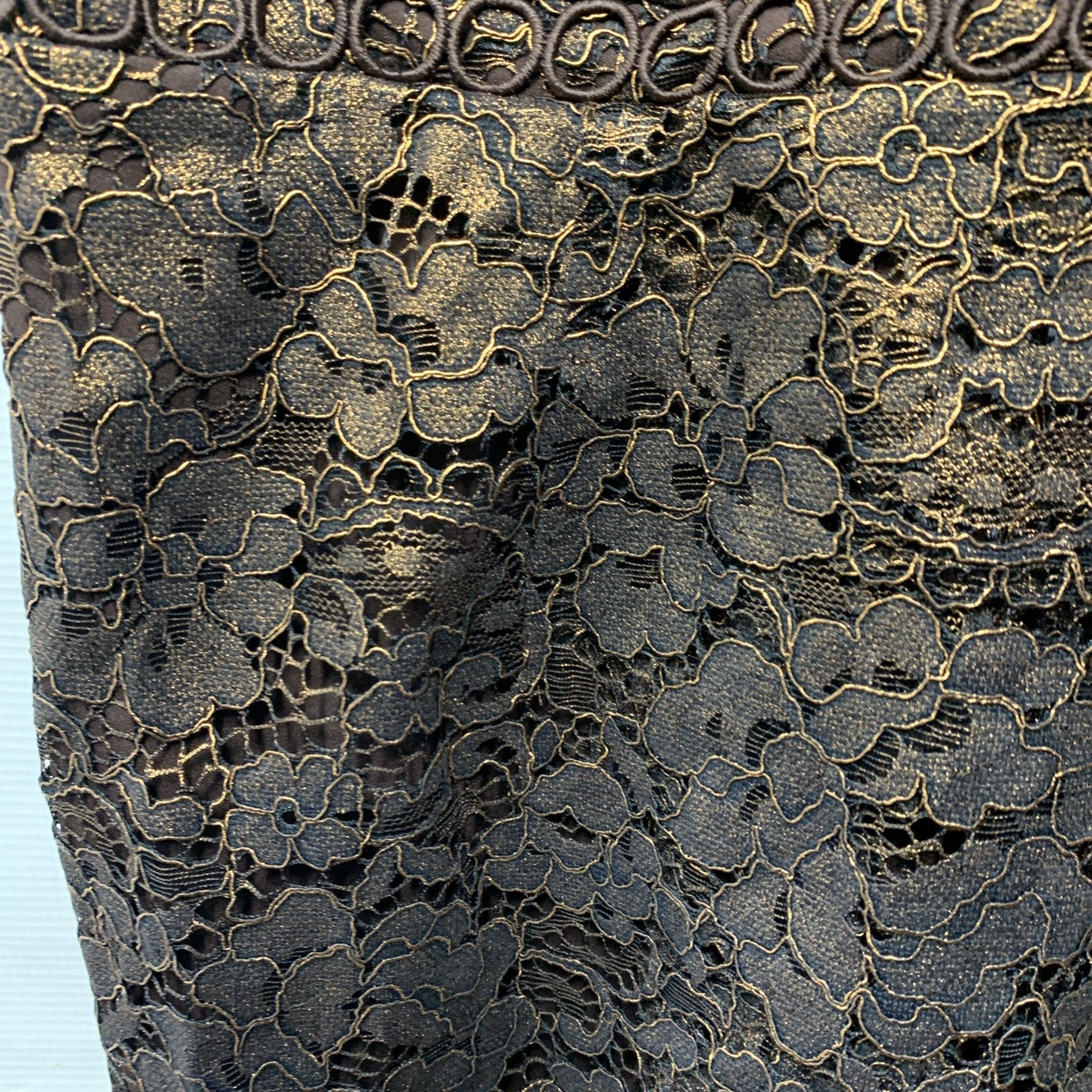 Adrianna Papell Size 18 Bronze Foil Lace Sheath Party Cocktail Dress Sleeveless