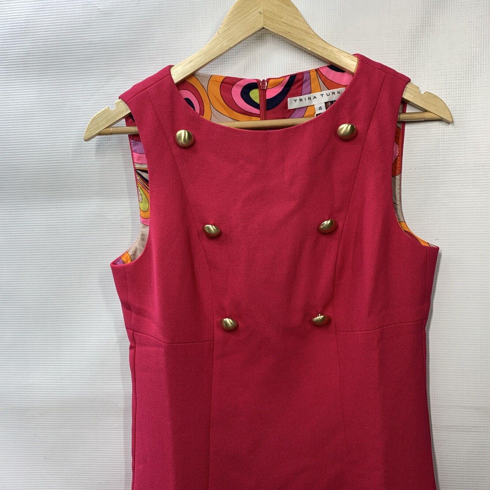 Trina Turk Womens Boat House Dress Pink Hibiscus Size 4 Sleeveless Crew Neckline
