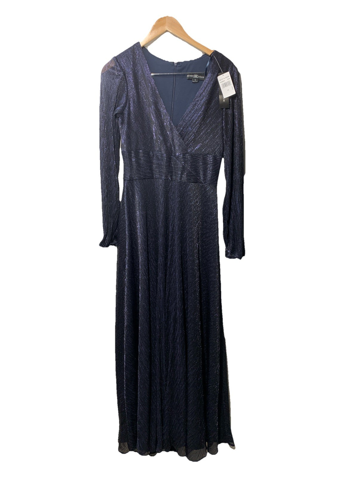 Betsy & Adam Women's A24903 Long Sleeve V-Neck Dress Floor-Length Navy Size 10