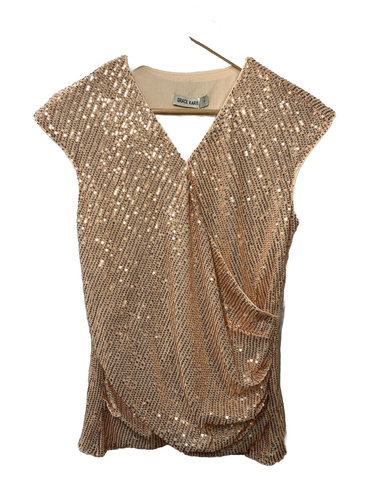 GRACE KARIN Womens Sparkle Sequin Top Shimmer Glitter Blouse Twist Front Size S