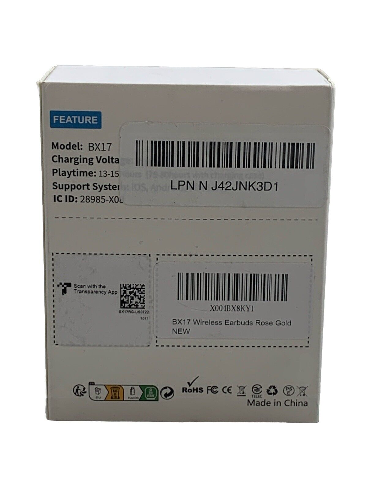 Wireless Sports Earbuds Bluetooth Headphones Rose Gold BX17 with Noise Reduction