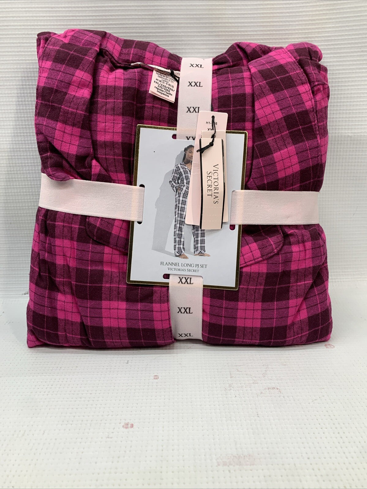 Pink Plaid Victorias Secret SleepwearFlannel Long Pajamas Set Plaid XXL Pull-on