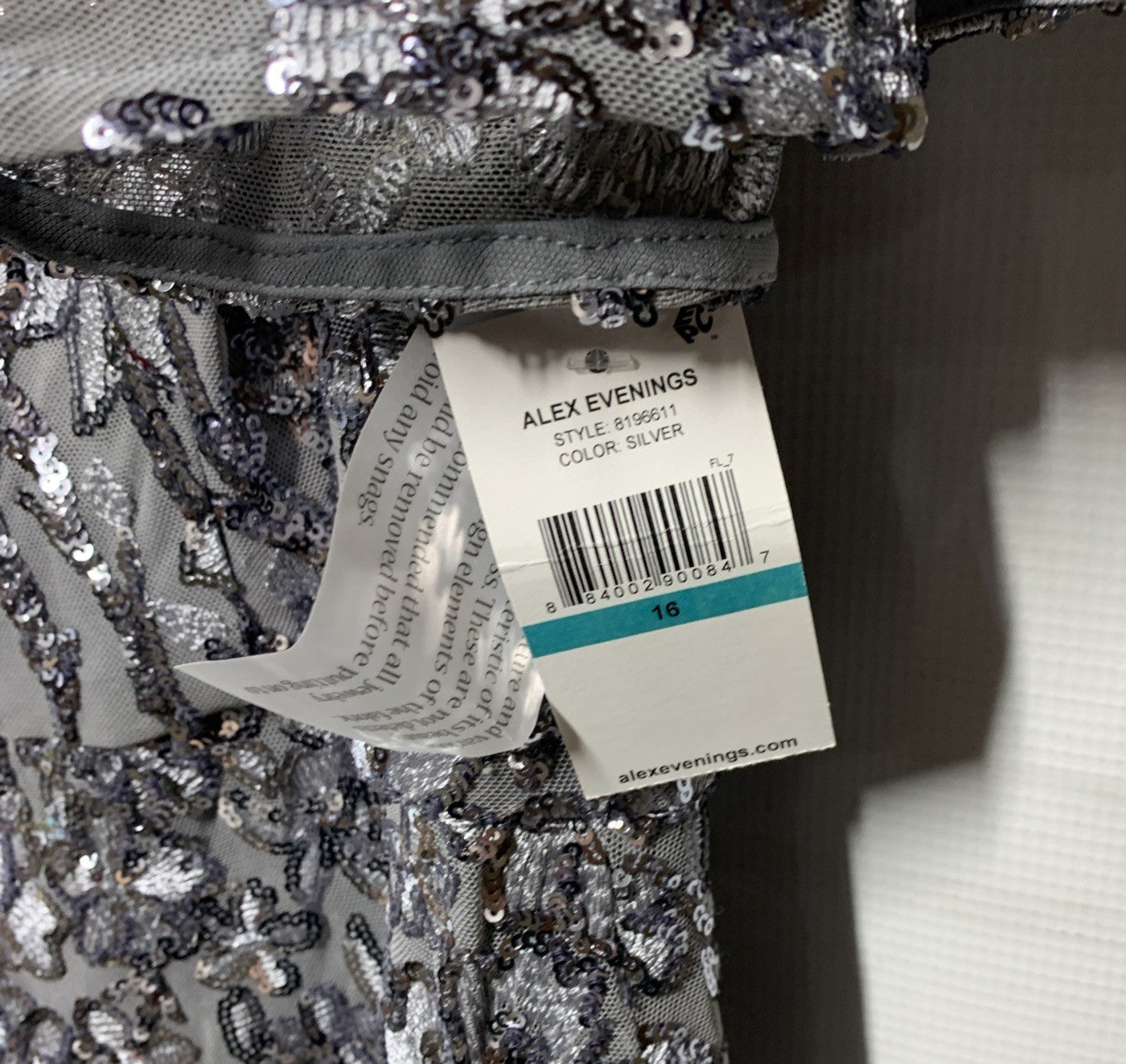 Alex Evenings Women's Long Sequin Dress with Flutter Sleeves V-neck Size 16