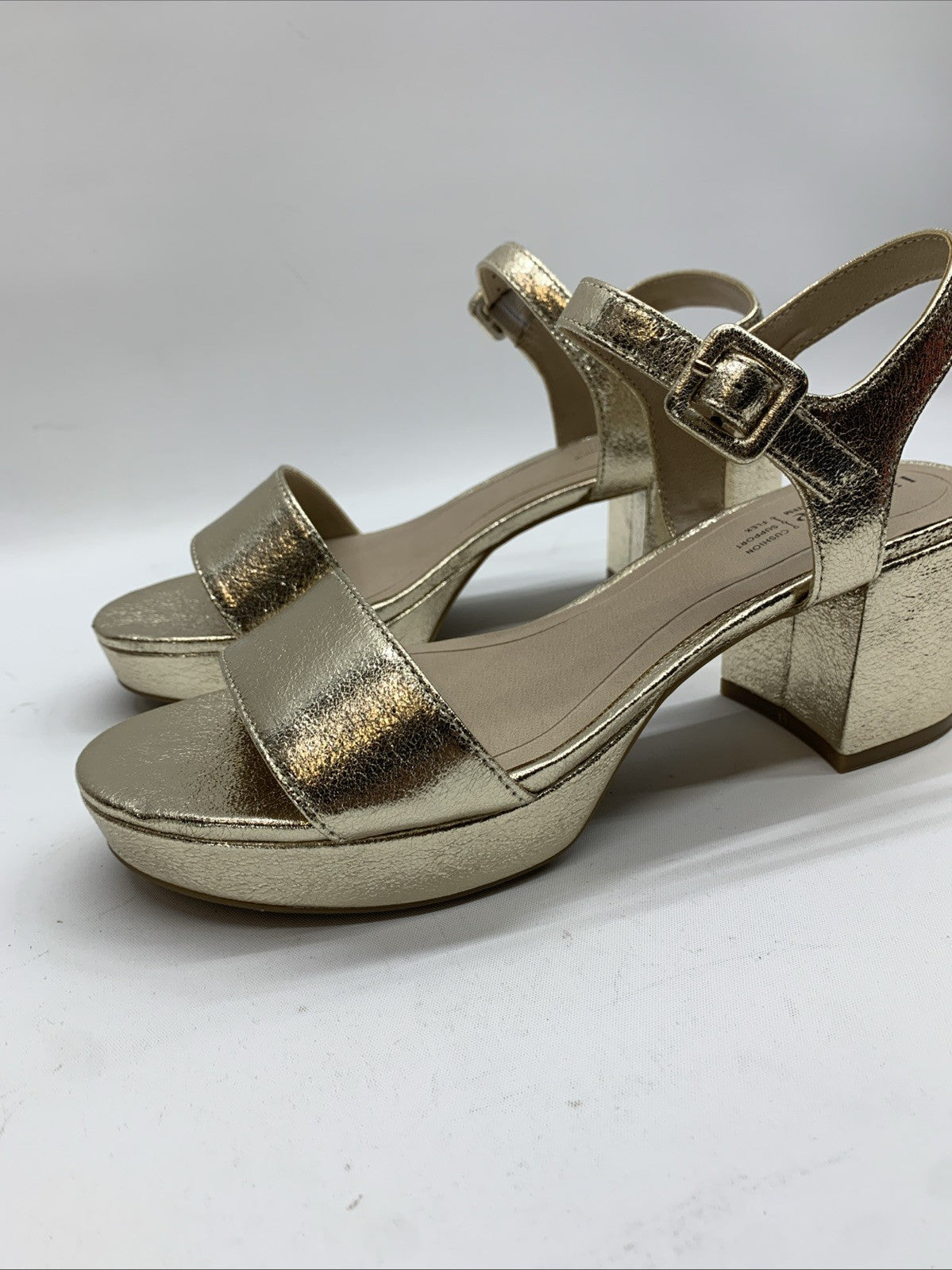 LifeStride Womens Rhythmn Platino Metallic Gold Size 8M Open Toe Platform Block