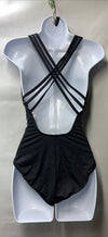 Black La Blanca Island Goddess one-piece swimsuit with multi-strap cross-back, size 6, designed for women’s swimwear.