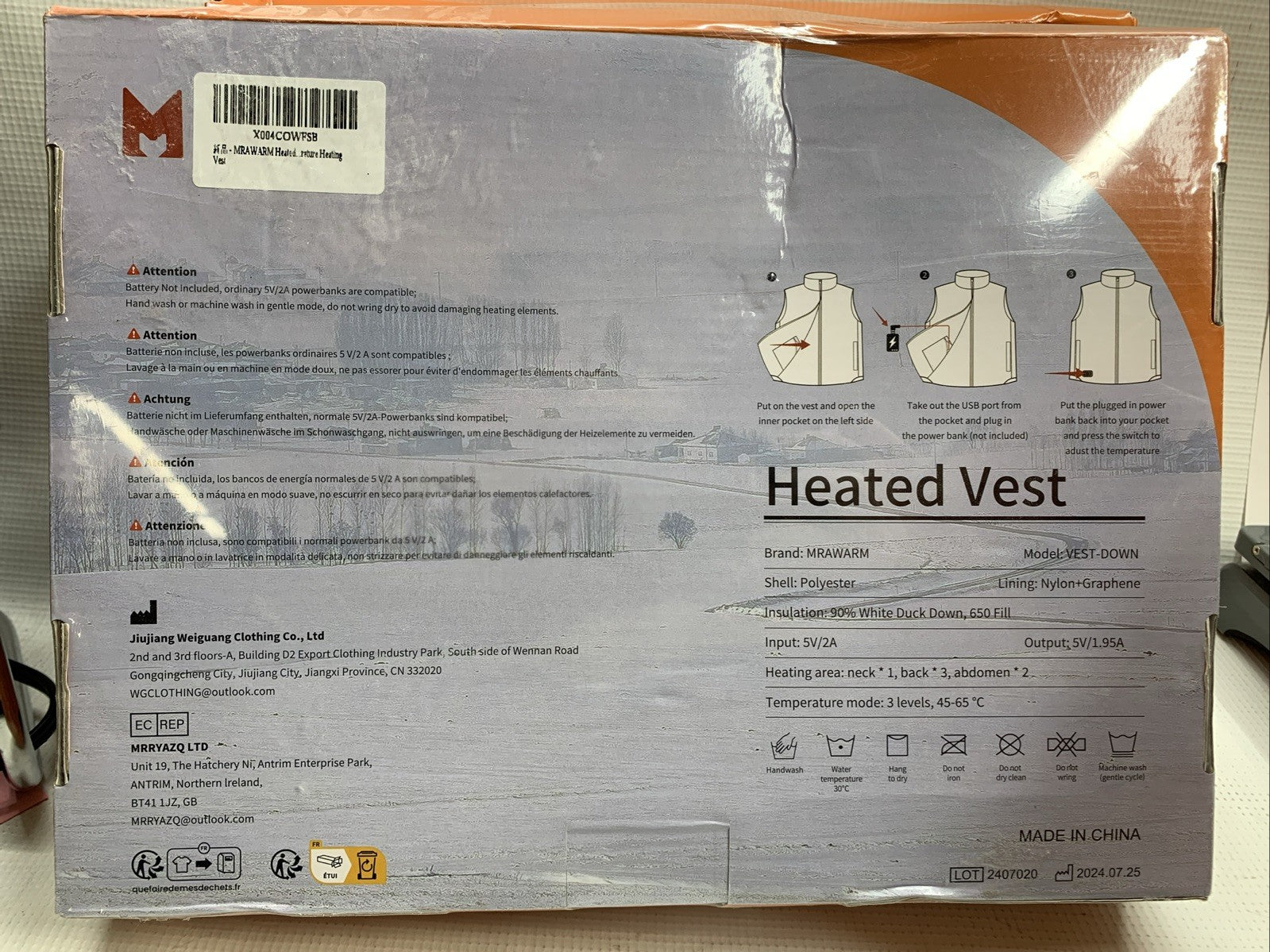 MrawarmHeated Vest 650 Fill Thin Soft XL Black Lightweight for Outdoor Winter