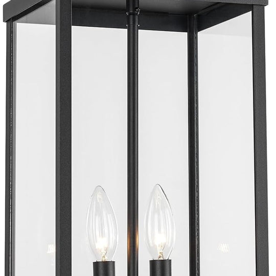 21'' Outdoor Pendant Lantern 2-Light Modern Black Exterior Chandelier Clear Glas