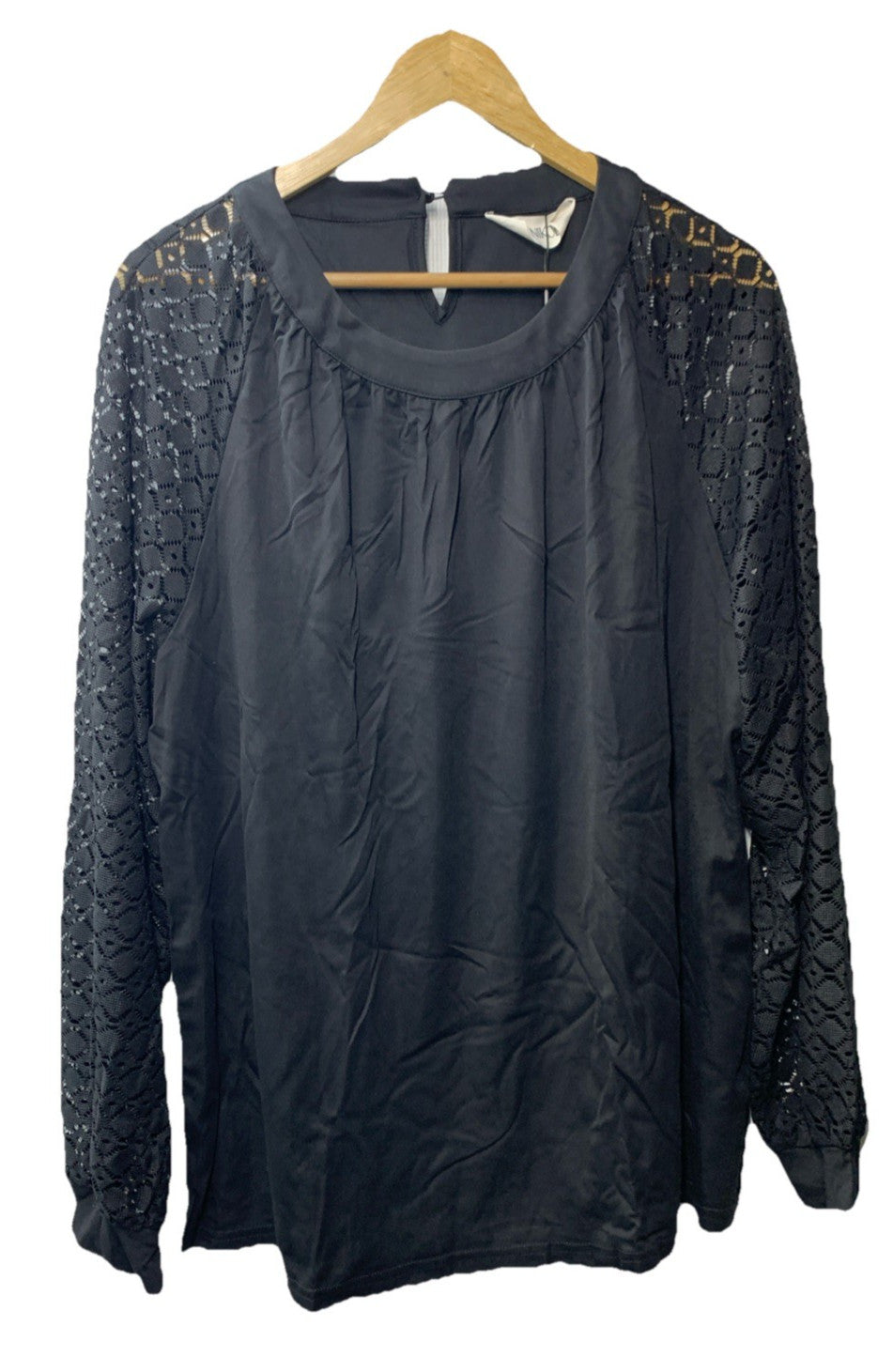 Hanna Nikole Womens Long Sleeve Shirts Lace Top Size 20W Black Casual Work Shirt