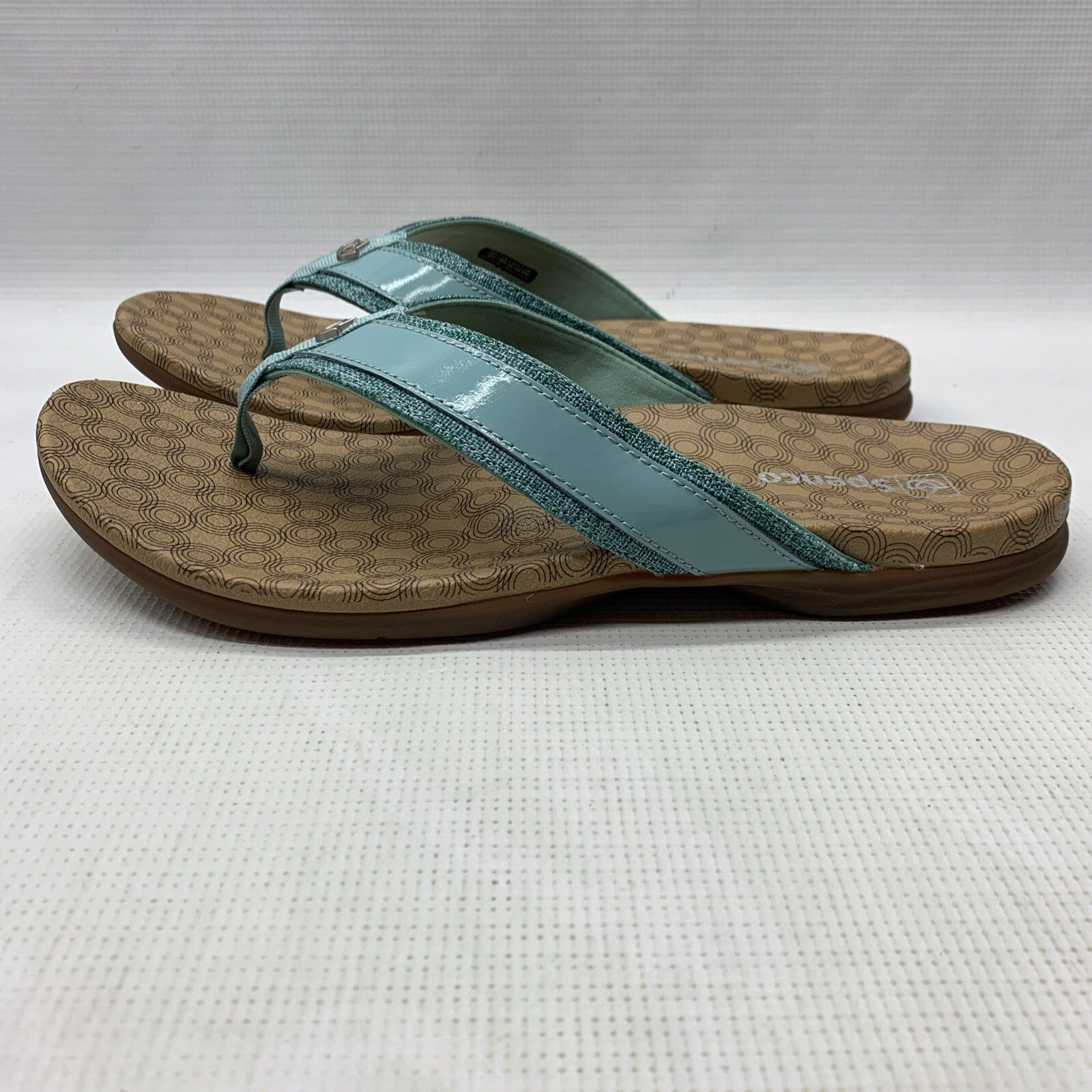 Spenco Orthotic Women's Cabo Flip-Flop Size US 12D Aqua Leather/Textile Upper