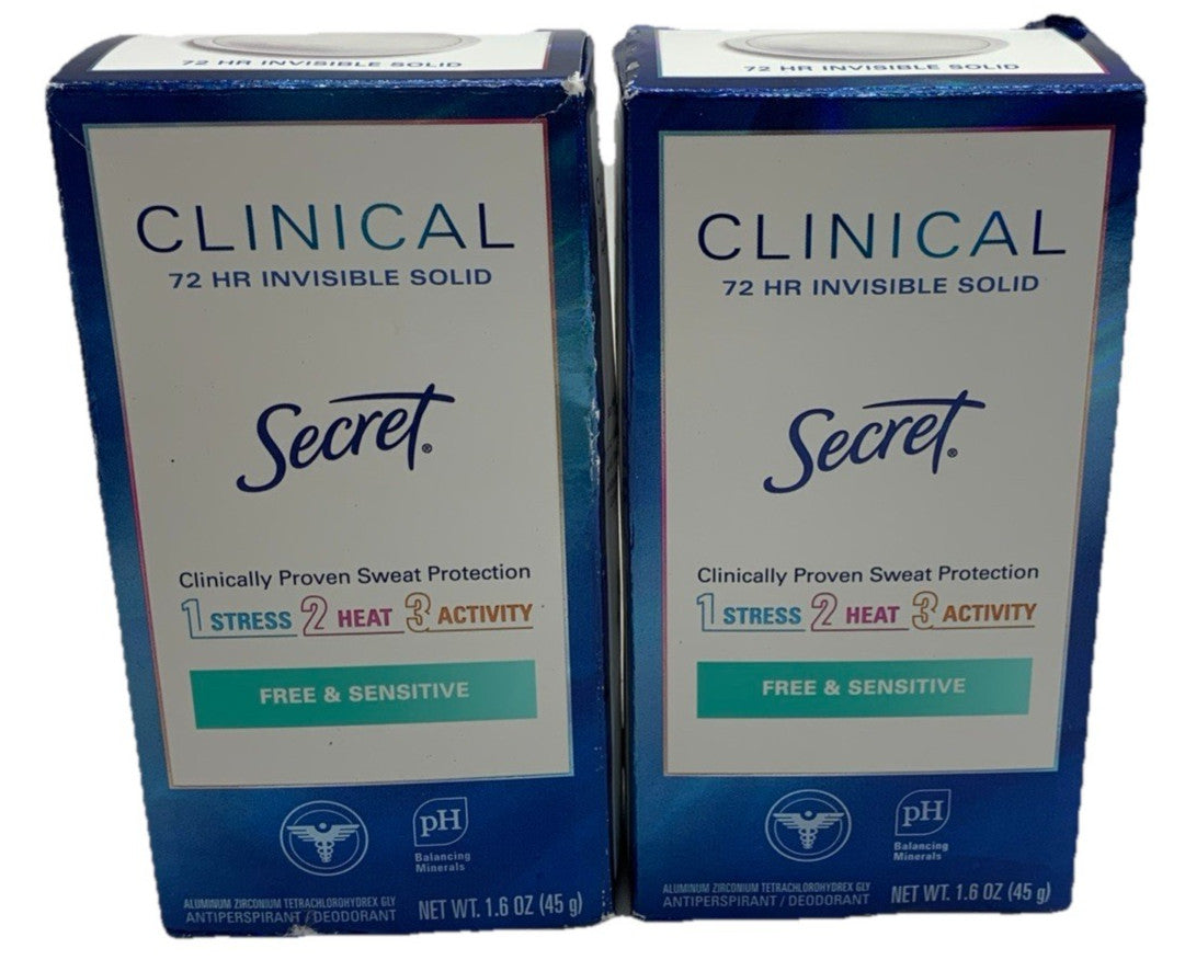 Secret Clinical Strength Antiperspirant 72hr Solid Free Sensitive 1.6oz 2 Pack