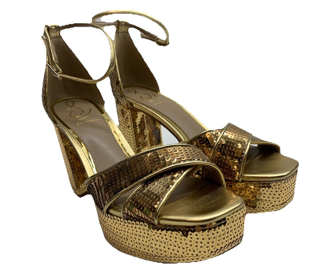 Sam Edelman Jullian2 Women's Platform Gold Sequins 8.5 M Open Toe Heel Sandal