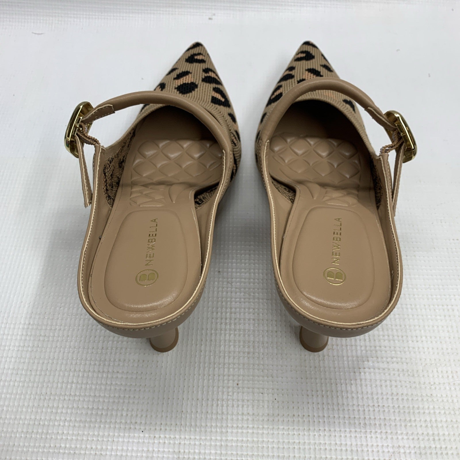 Newbella Mousse FIT Women's Pointed Toe Heel Sandals Mules Shoe Leopard Print 8