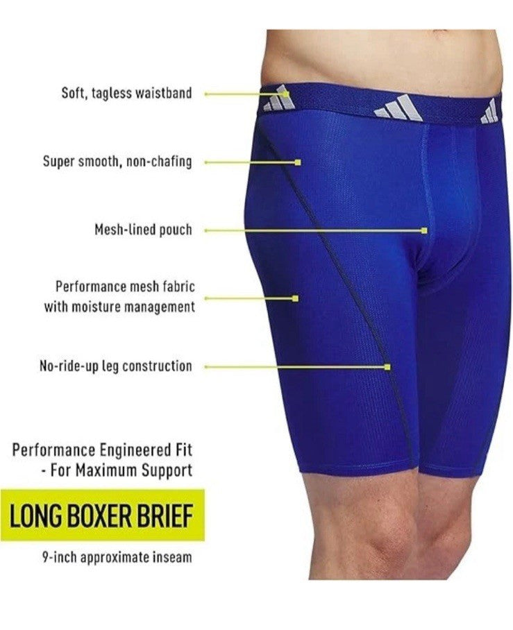 Men's Adidas 3-Pk Sport Performance Mesh Long-Leg Boxer Briefs M Blue/Gray/Black