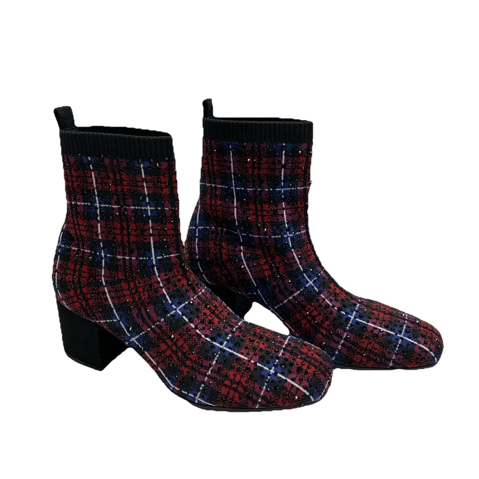 Kenneth Cole Reaction Women RIDA Stretch Jewel Bootie Red Plaid RL22RSJ11 Sz 7M