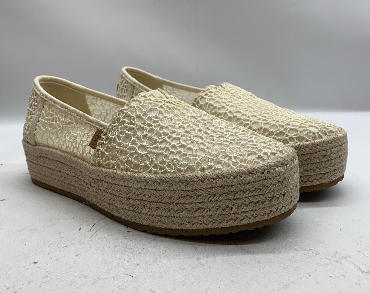 TOMS women's Valencia Platform Espadrille Sneakers Loafer Flat 8W Off White