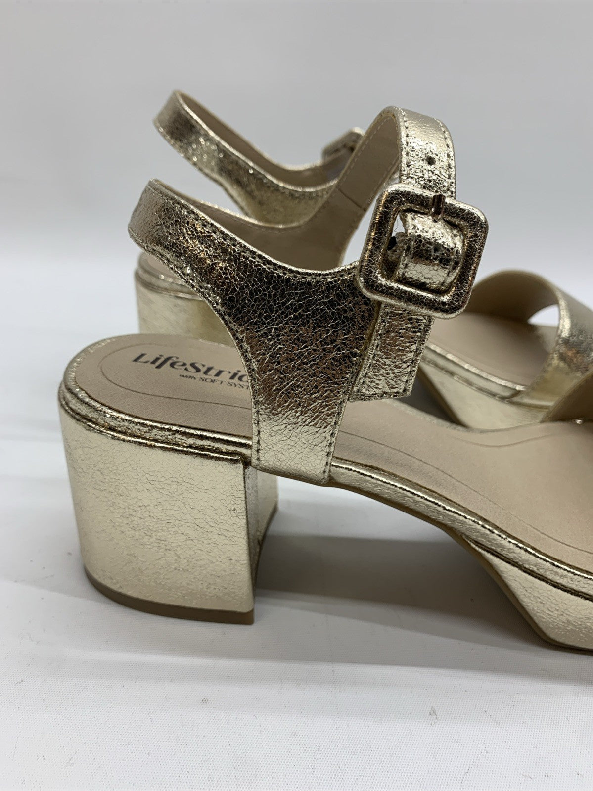 LifeStride Womens Rhythmn Platino Metallic Gold Size 8M Open Toe Platform Block