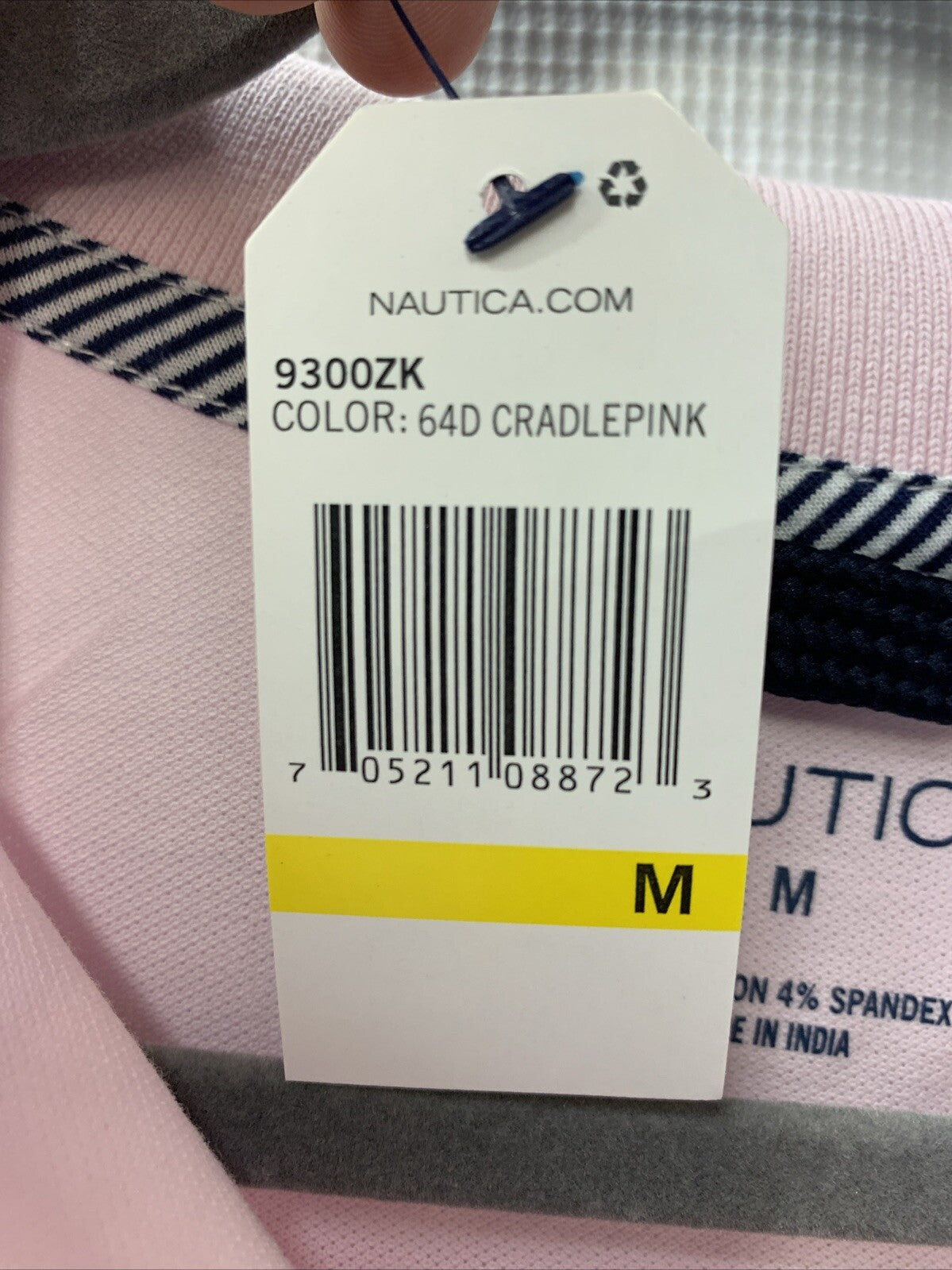 Nautica women's short sleeve cotton polo shirt in aloha pink, size M, with 5-button placket and classic fit.