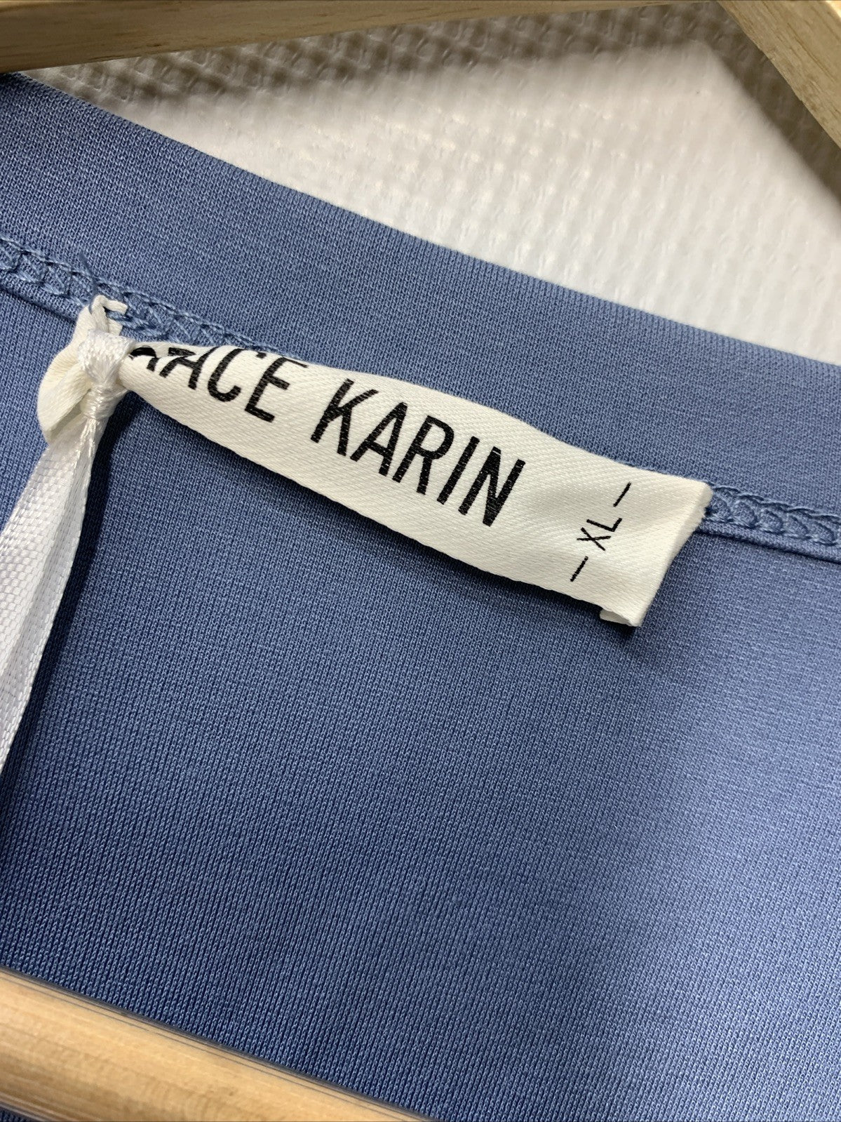 GRACE KARIN Womens Summer 3/4 Sleeve Casual Flowy Dress w/Pockets Size XL Blue