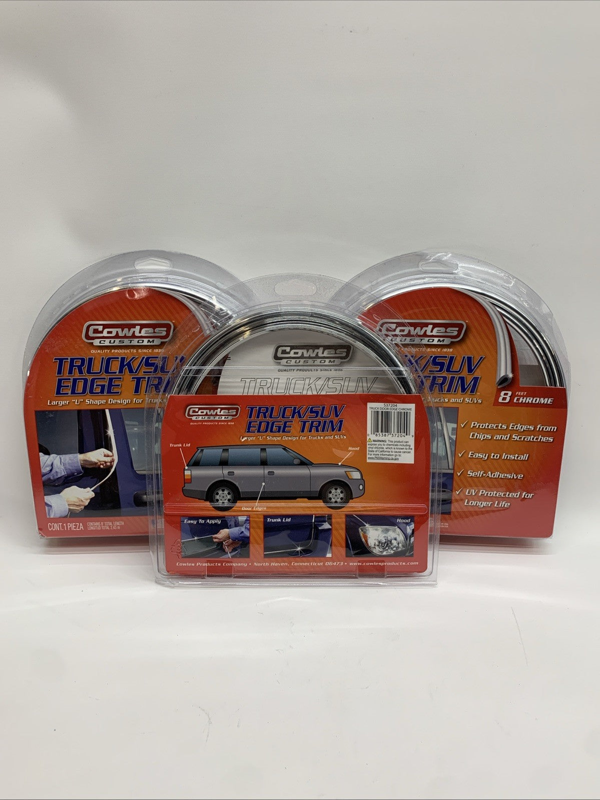 Cowles S37204 Custom Chrome Truck Edge Guard Trim 8' Self Adhesive - 3 Pack