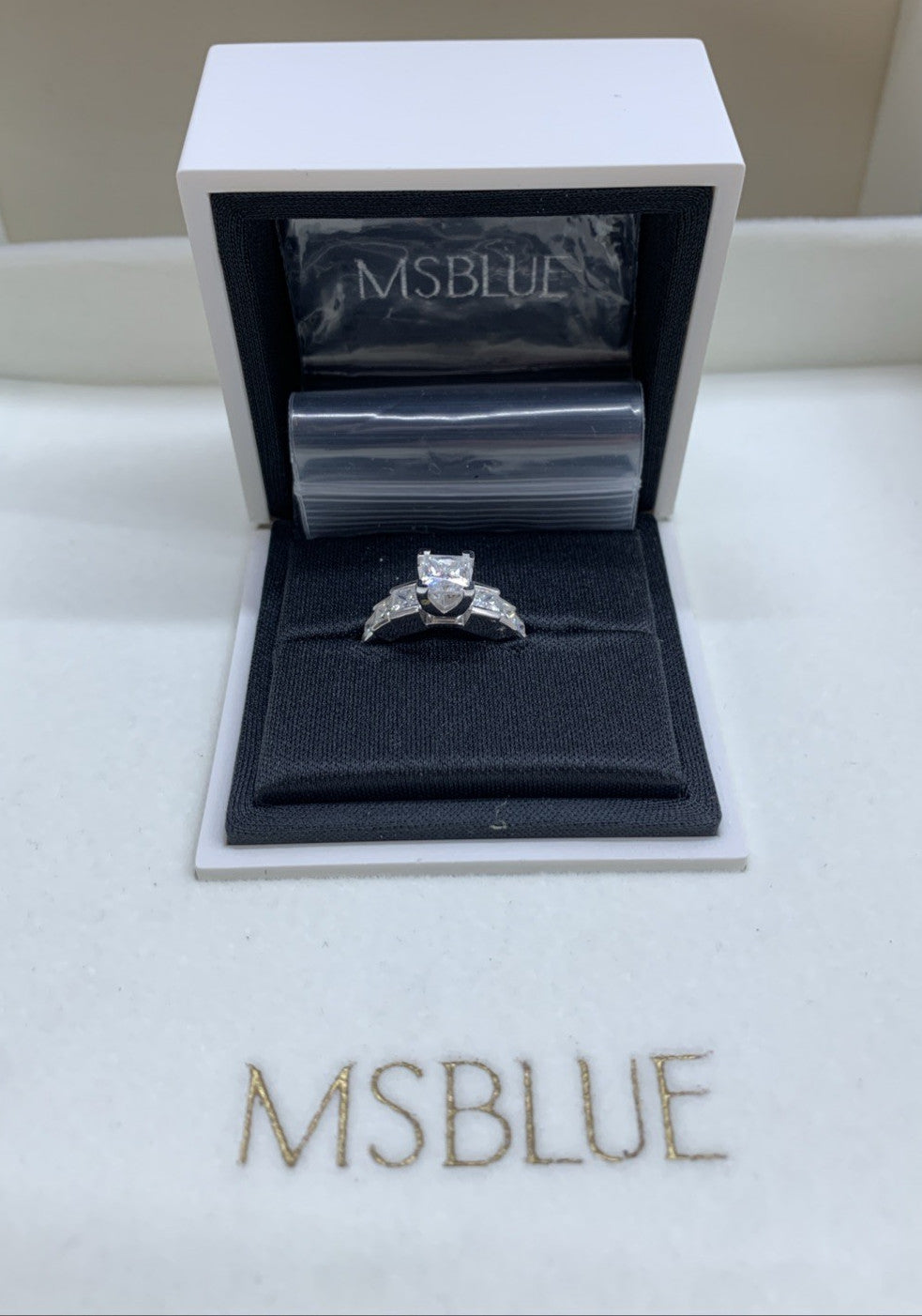 MSBLUE Moissanite Engagement Wedding Ring, Staircase Princess Cut S925 1.0ct