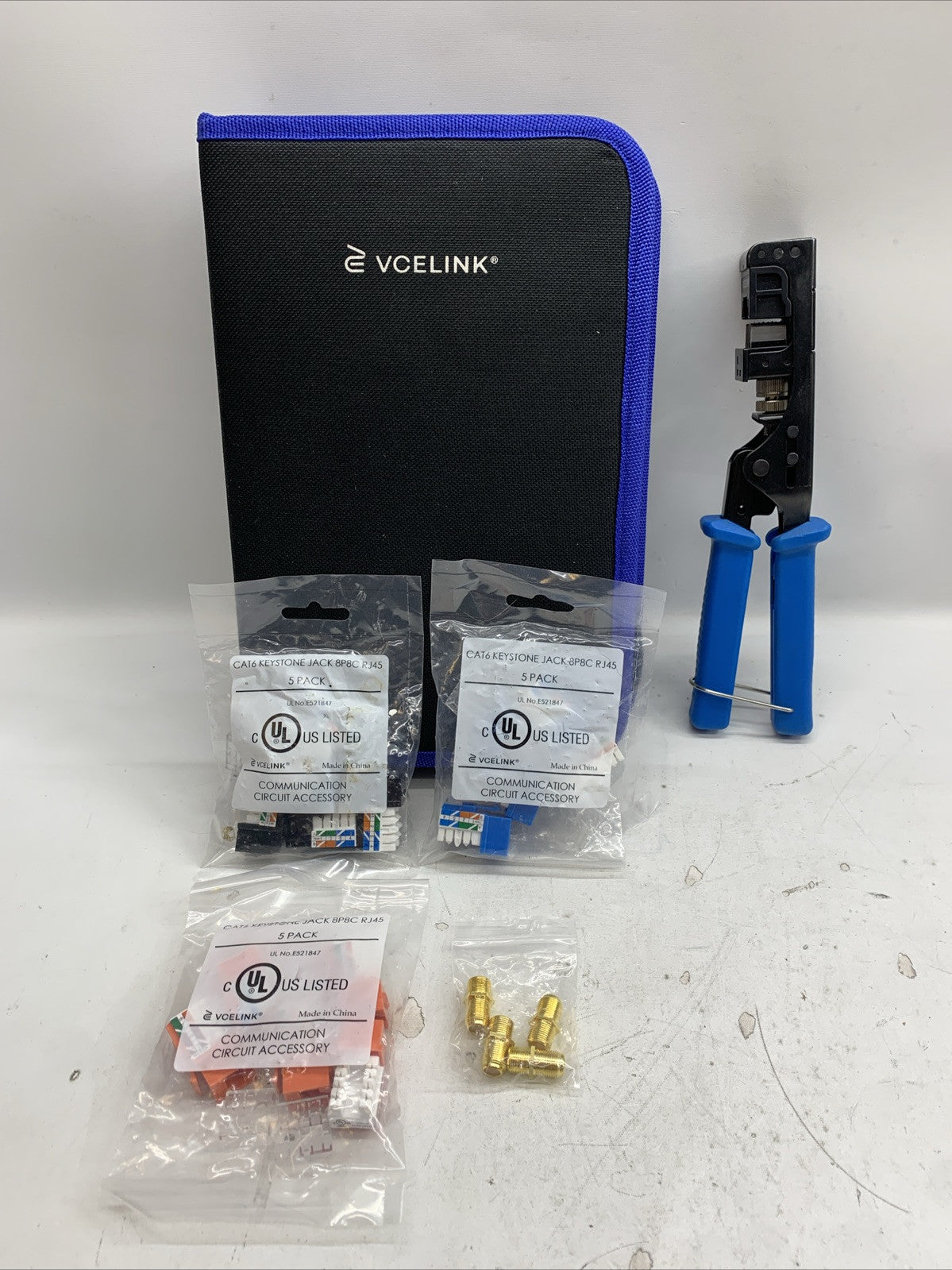 90° Angled Speed Termination Tool w 15-Pack of 90° Angled CAT6/5e Keystone Jacks