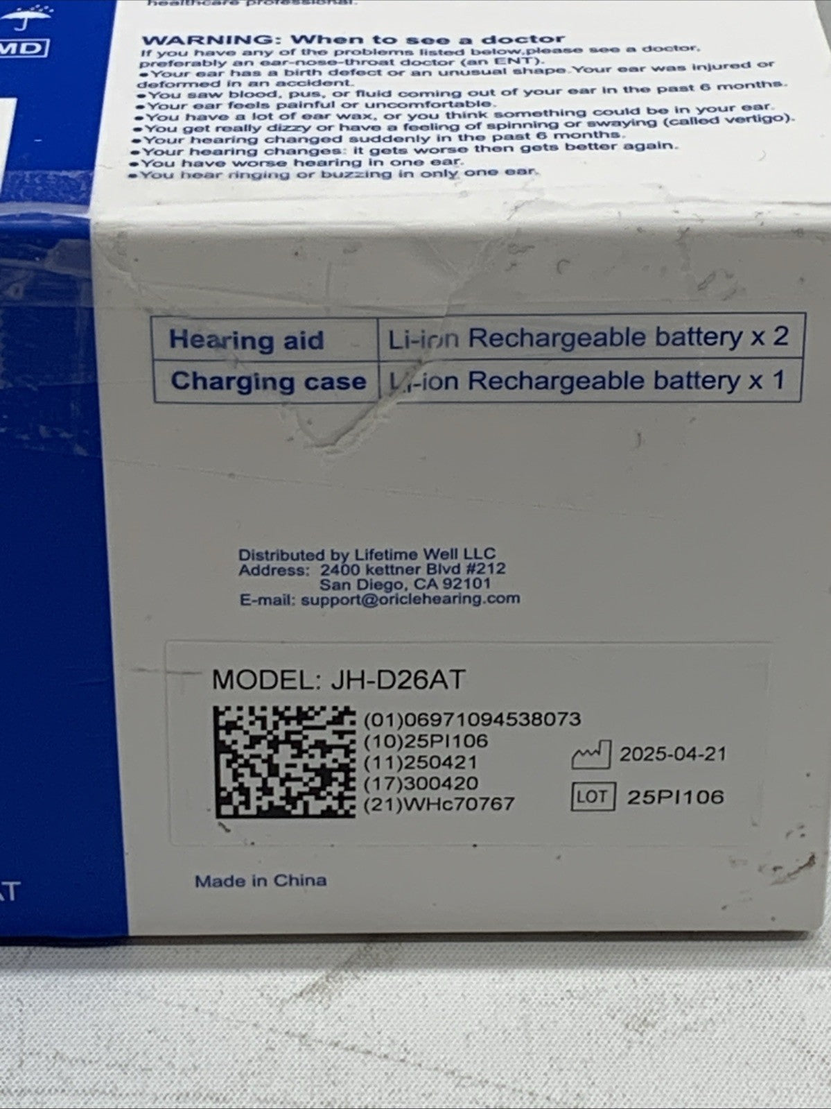 Oricle TrueFit Rechargeable Behind-The-Ear Hearing Aids JH-D26AT for Seniors