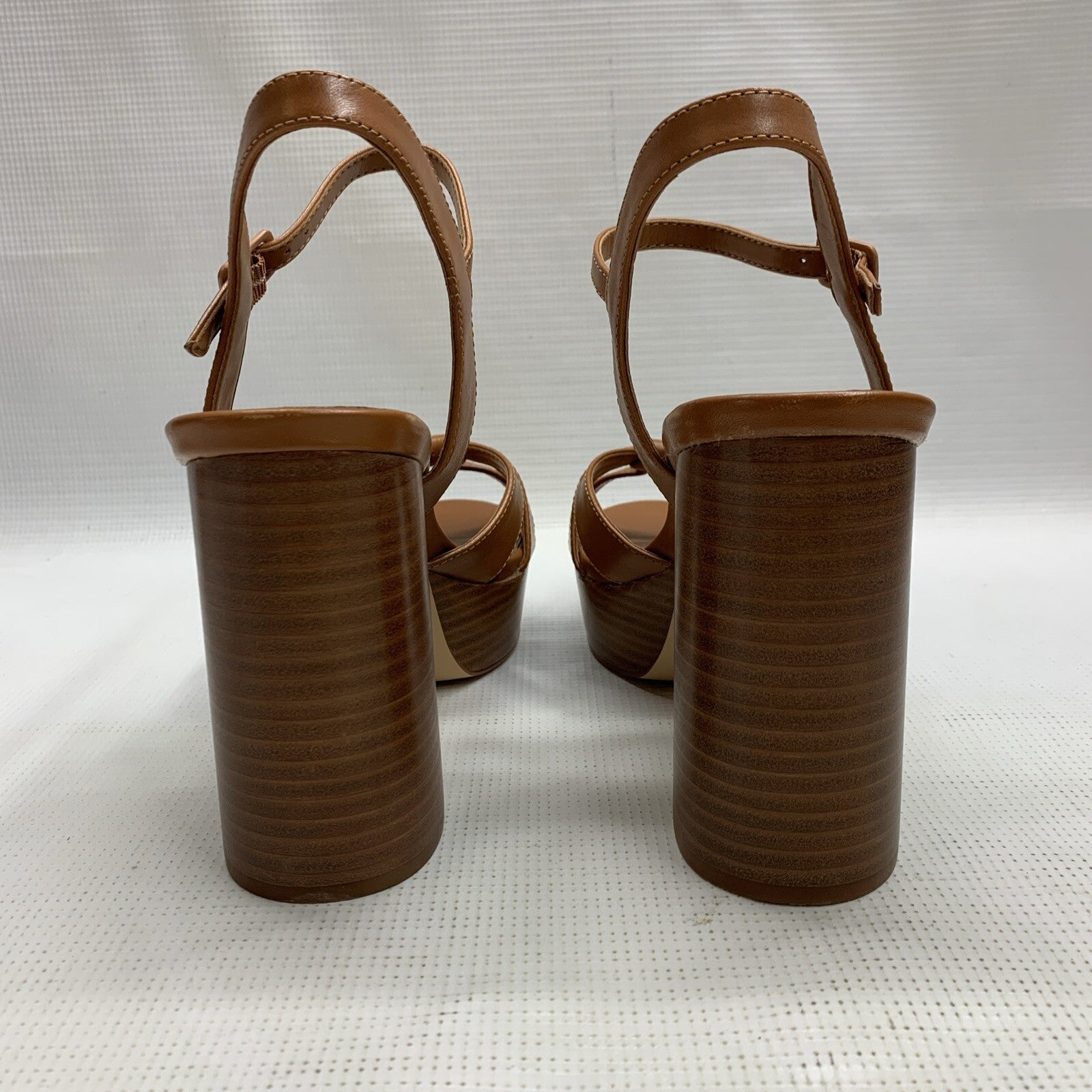 Nine West Women's Rast Platform Block High Heeled Sandal Brown 9M Open Round Toe